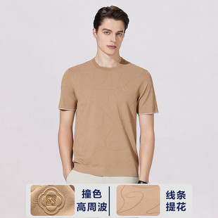 BOSSSUNWEN博斯绅威精致高周波商务休闲针织T恤提花圆领短袖T恤男