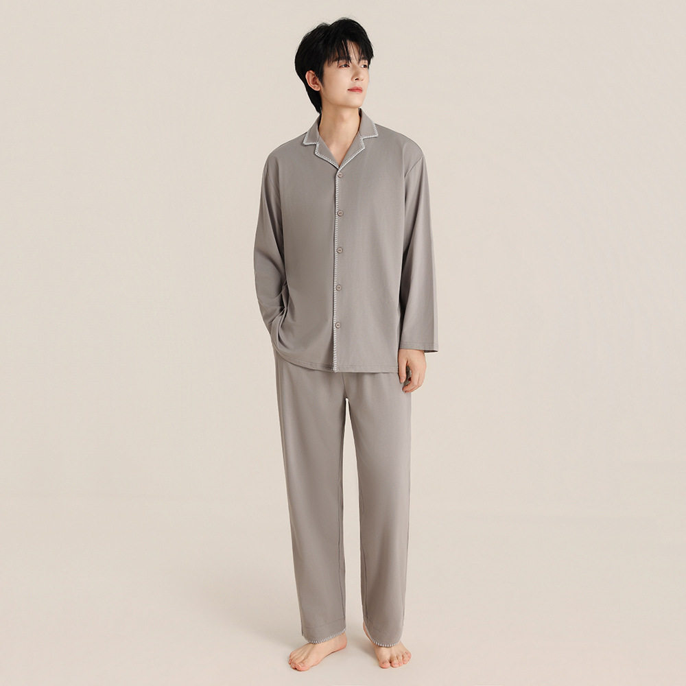 秋冬贝壳包边男士纯棉家居服套装