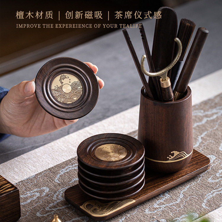 新款黑檀木茶道6六君子套装杯垫养壶笔茶刀 泡茶功夫茶具茶道配件