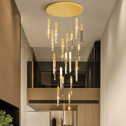 轻奢楼梯吊灯水晶挑空旋转楼梯间loft公寓别墅复式楼极简大长吊灯