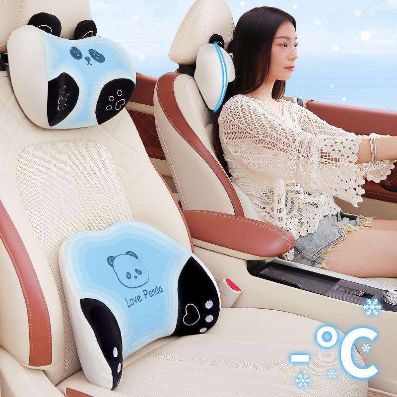 汽车头枕护颈枕四季通用冰丝记忆棉靠枕卡通可爱车内用驾驶腰靠垫