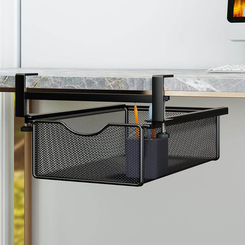 办公室悬挂桌下置物架抽屉式收纳神器抽拉挂篮工位整理桌底免打孔