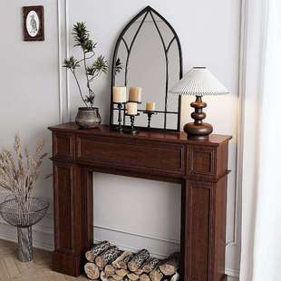 法式复古实木壁炉装饰柜胡桃木色置物摆架展示台民宿玄关客厅隔断