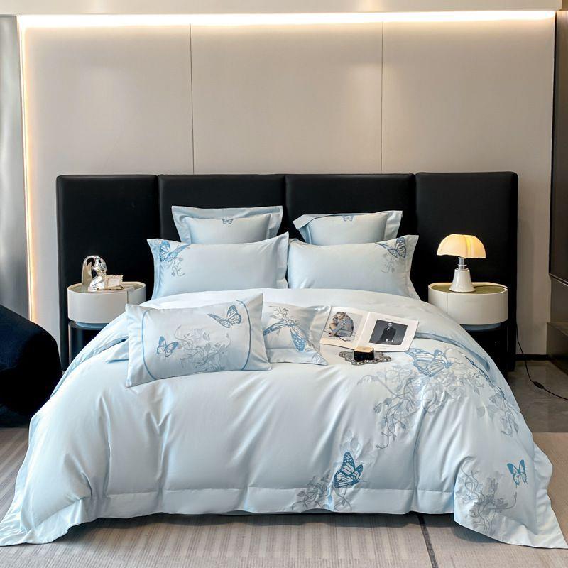 轻奢60支全棉四件套被套纯棉100长绒棉床单简约被罩1.8m床上用品4