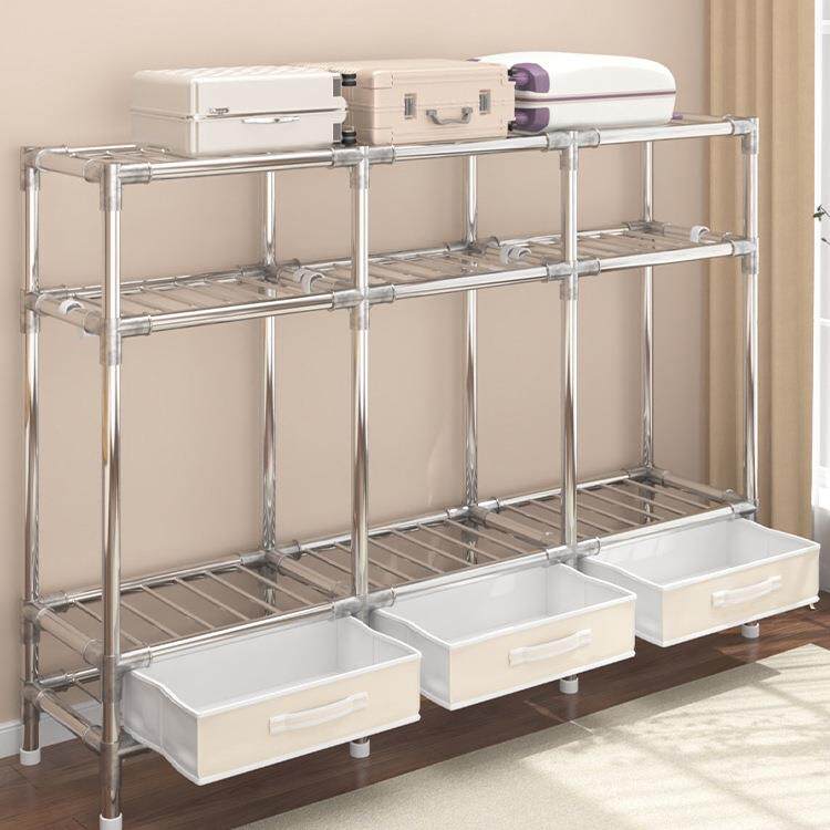 简易衣柜家用卧室结实耐用布衣柜加粗加厚全钢架组装带抽屉收纳柜