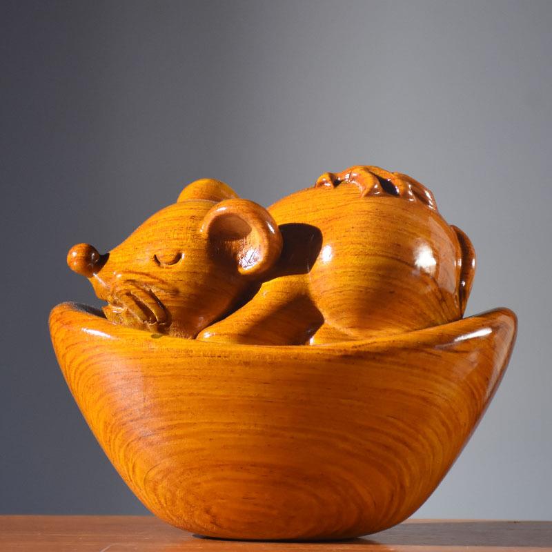 花梨木雕十二生肖福鼠摆件实木雕刻动物鼠家居客厅电视柜饰品摆设