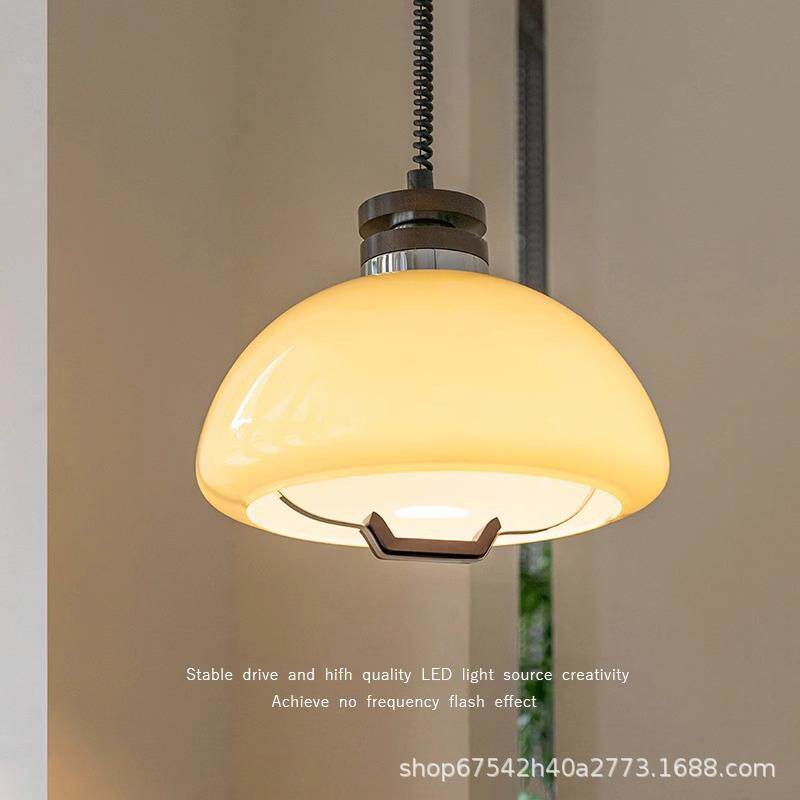 中古玻璃餐厅吊灯餐厅圆桌吧台灯复古实木可伸缩调节高度奶油风灯