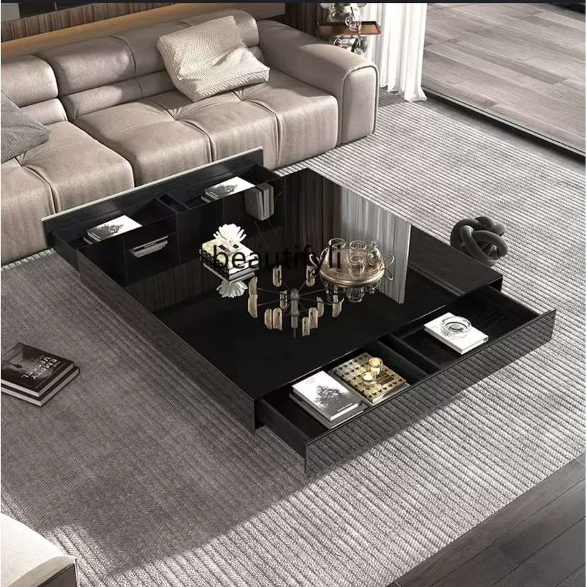 长方形黑色玻璃茶几时尚现代烤漆茶几钢化玻璃茶几电视柜组合茶桌