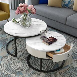 现代简约客厅创意圆形岩板茶几小户型大小套石材茶几玻璃组合轻奢