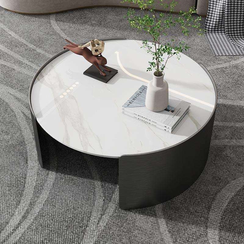 意式极简客厅家用岩板茶几电视柜现代简约小户型圆形茶几家具