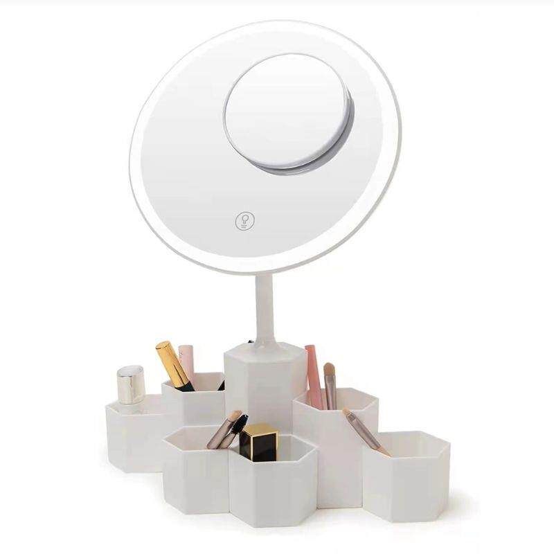 化妆镜子带灯充电款便携LED台式可收纳学生宿舍寝室梳妆补光镜灯