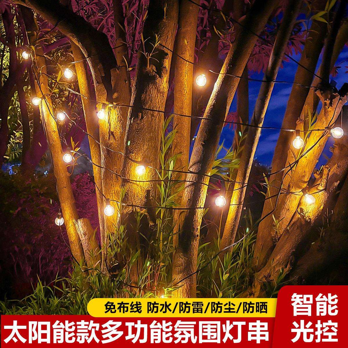 LED球泡灯G40太阳能灯串户外露营花园庭院民俗派对复古装饰灯遥控