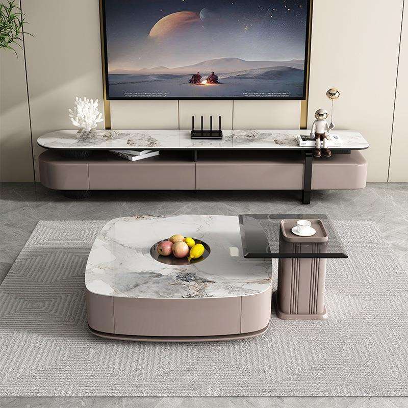 意式极简高低茶几电视柜组合小户型现代简约岩板高档地柜电视柜