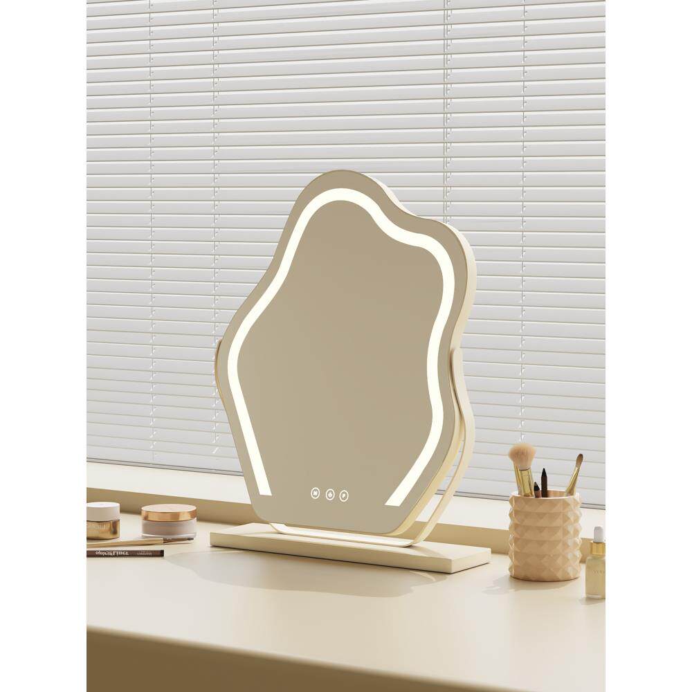 法式风云朵化妆镜台式桌面可旋转梳妆镜带灯化妆镜led梳妆台镜子