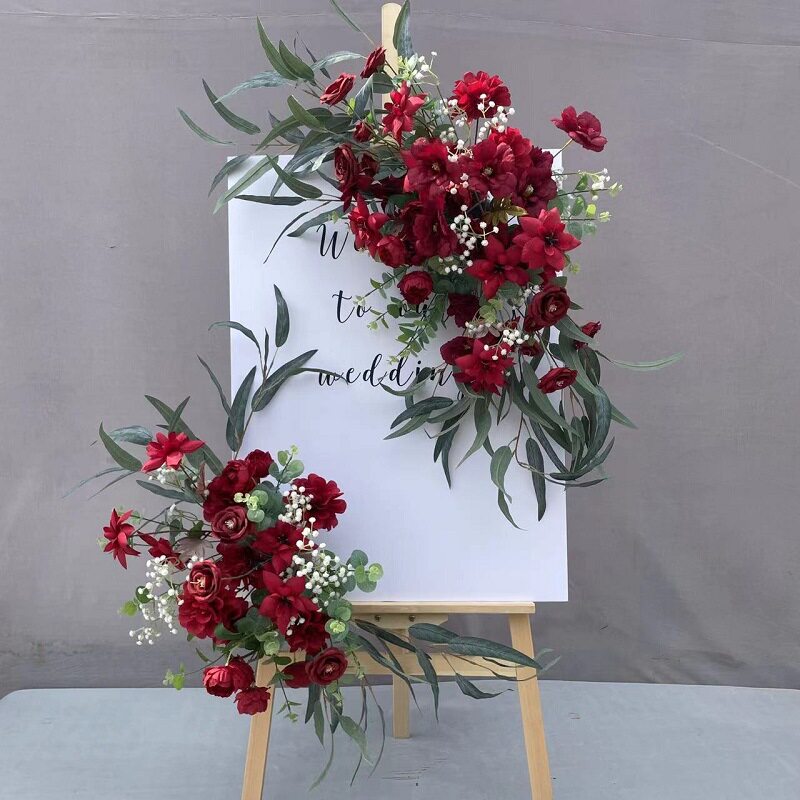 婚庆迎宾架 迎宾牌木架高端婚礼水牌花 指示牌花艺 仿真绢花花艺
