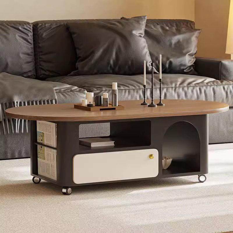 意式实木茶几中古风客厅家用小户型高级艺术椭圆形茶桌带轮小推车,电子元器件市场,其它元器件,淘宝优惠券,粉丝福利购,淘宝优惠卷