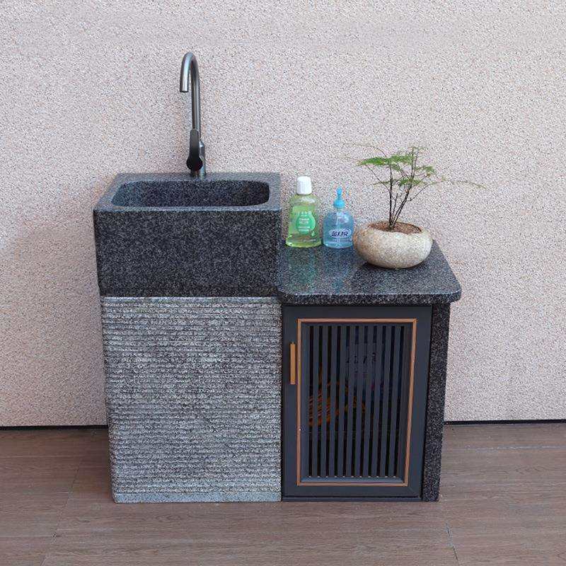 天然大理石材洗手台盆户外庭院一体水池槽立柱式洗脸洗衣盆组合柜