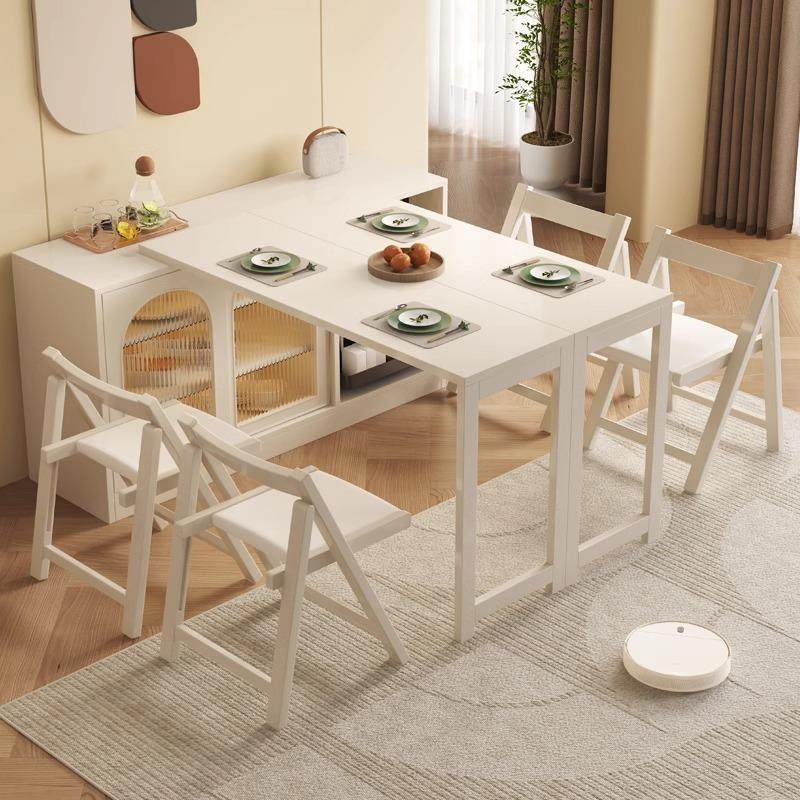 奶油风实木餐桌椅现代简约推拉门多功能餐边柜可伸缩折叠储物饭桌