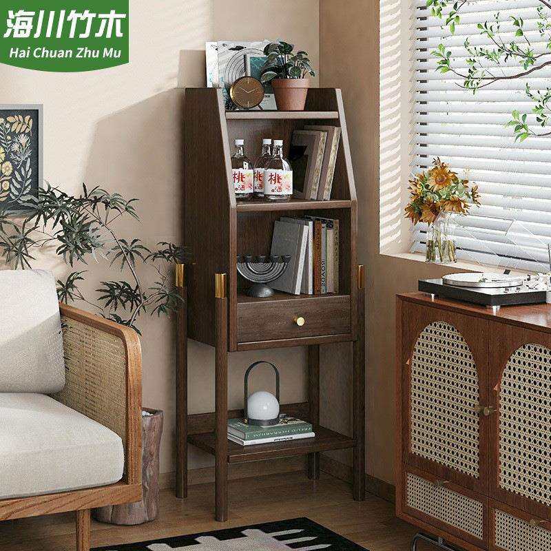 书架置物架复古靠墙客厅电视边柜夹缝窄收纳展示架子落地小型书柜