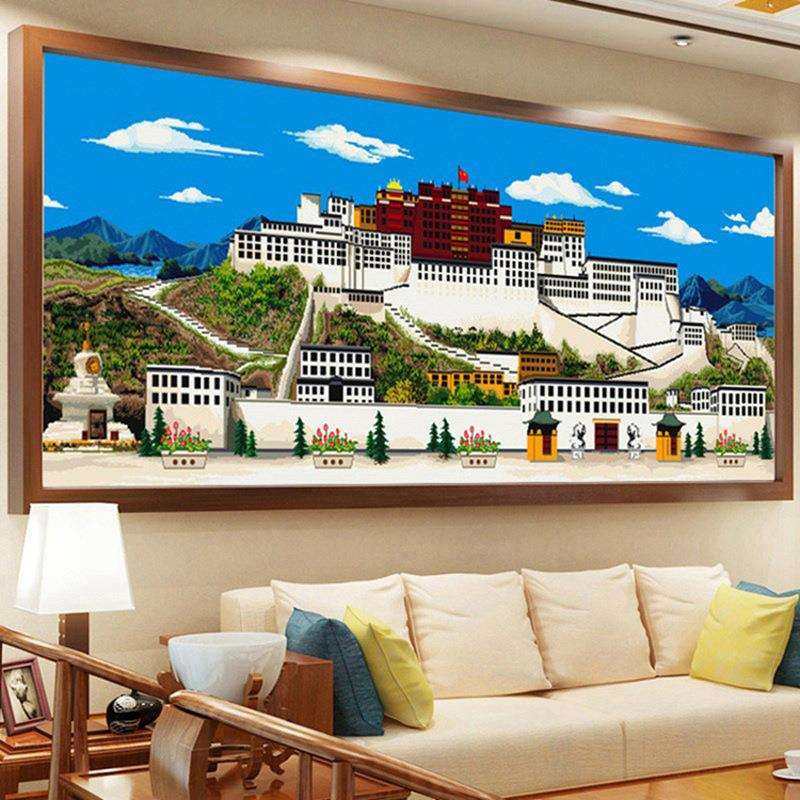 印花十字绣2023新款线绣布达拉宫风景画刺绣客厅欧式简单满绣卧室