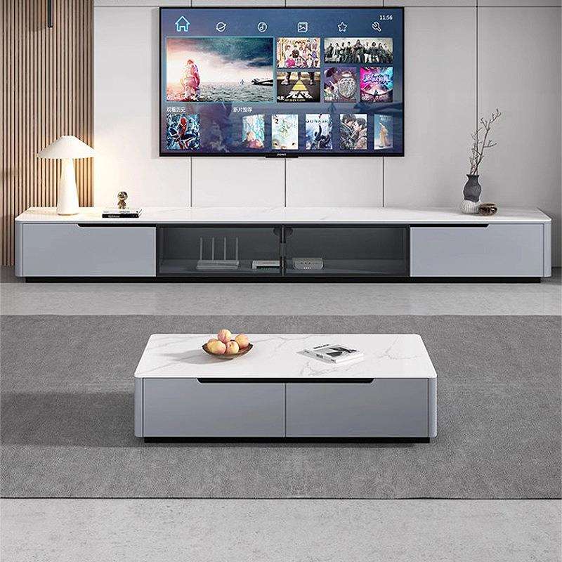 岩板电视柜茶几组合简约现代客厅家用实木地柜小户型高端电新北黄