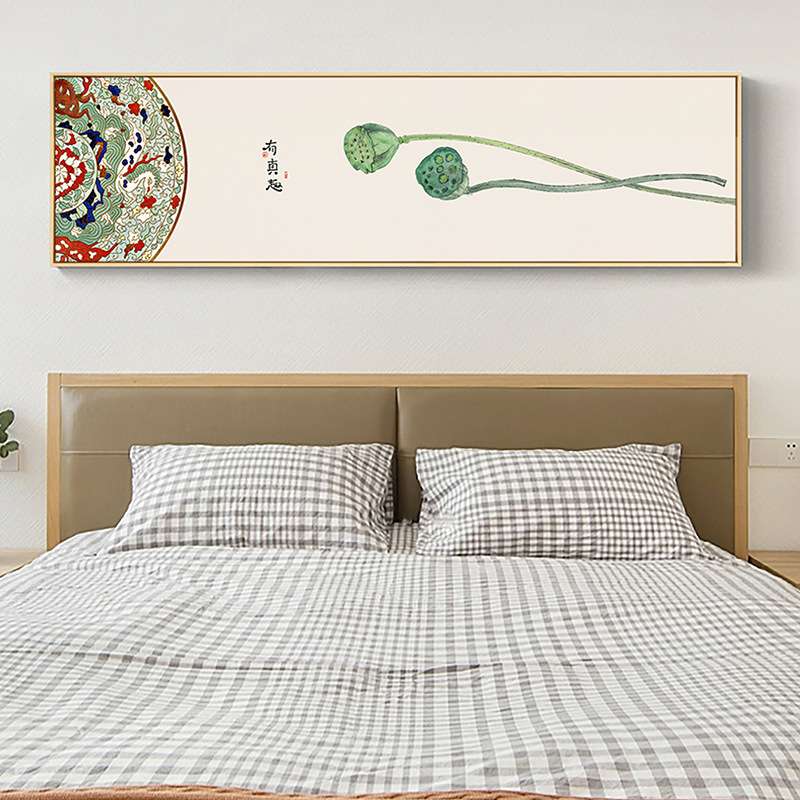 新中式卧室装饰画主卧床头日式挂画横幅简约花鸟植物壁画绿植花卉图片