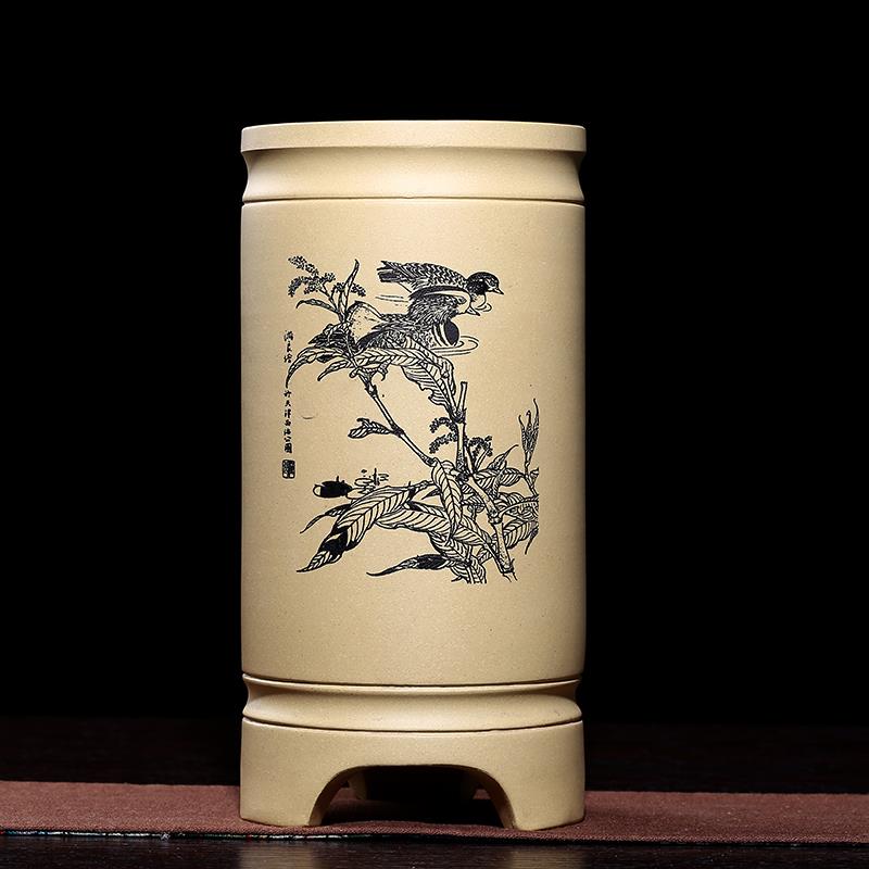 紫砂兰花盆圆形陶瓷签筒文竹子兰草悬崖桌面蝴蝶兰盆景中国风