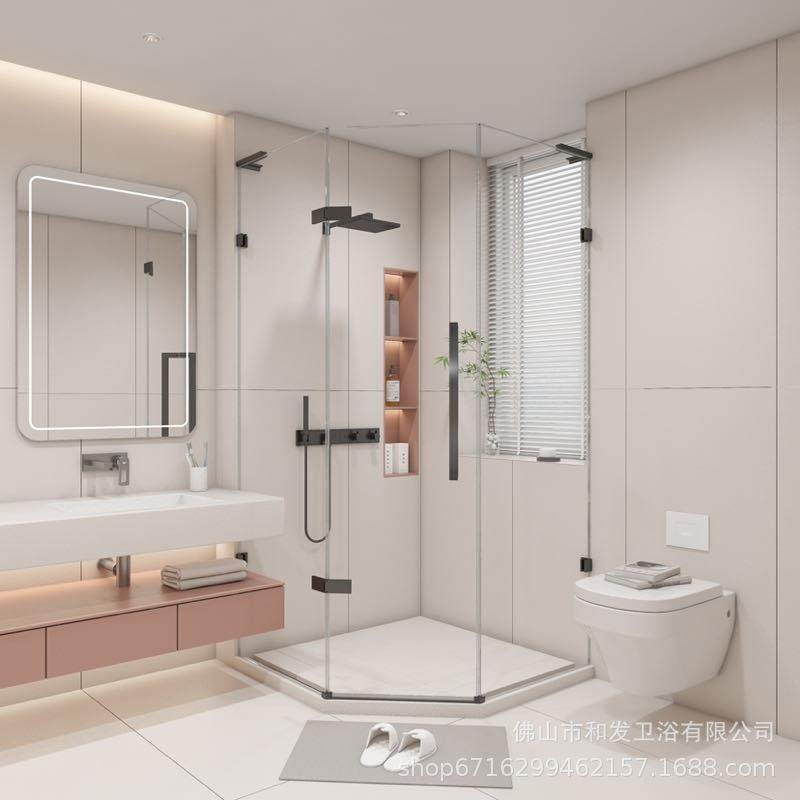 极窄钻石型淋浴房推拉门下沉式卫生间小户型干湿分离玻璃隔断家用