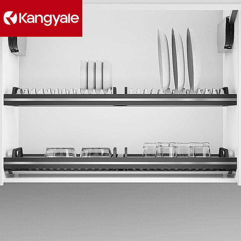 厨房吊柜碗碟架挂壁式不锈钢沥水架内置双层杯子碗盘收纳架