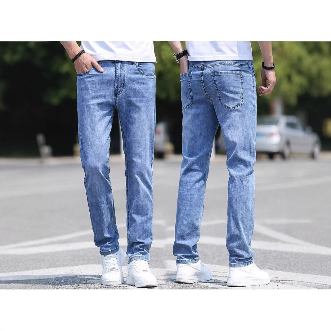浅色牛仔裤男士夏季薄款耐磨直筒宽松大码休闲百搭长裤子显高