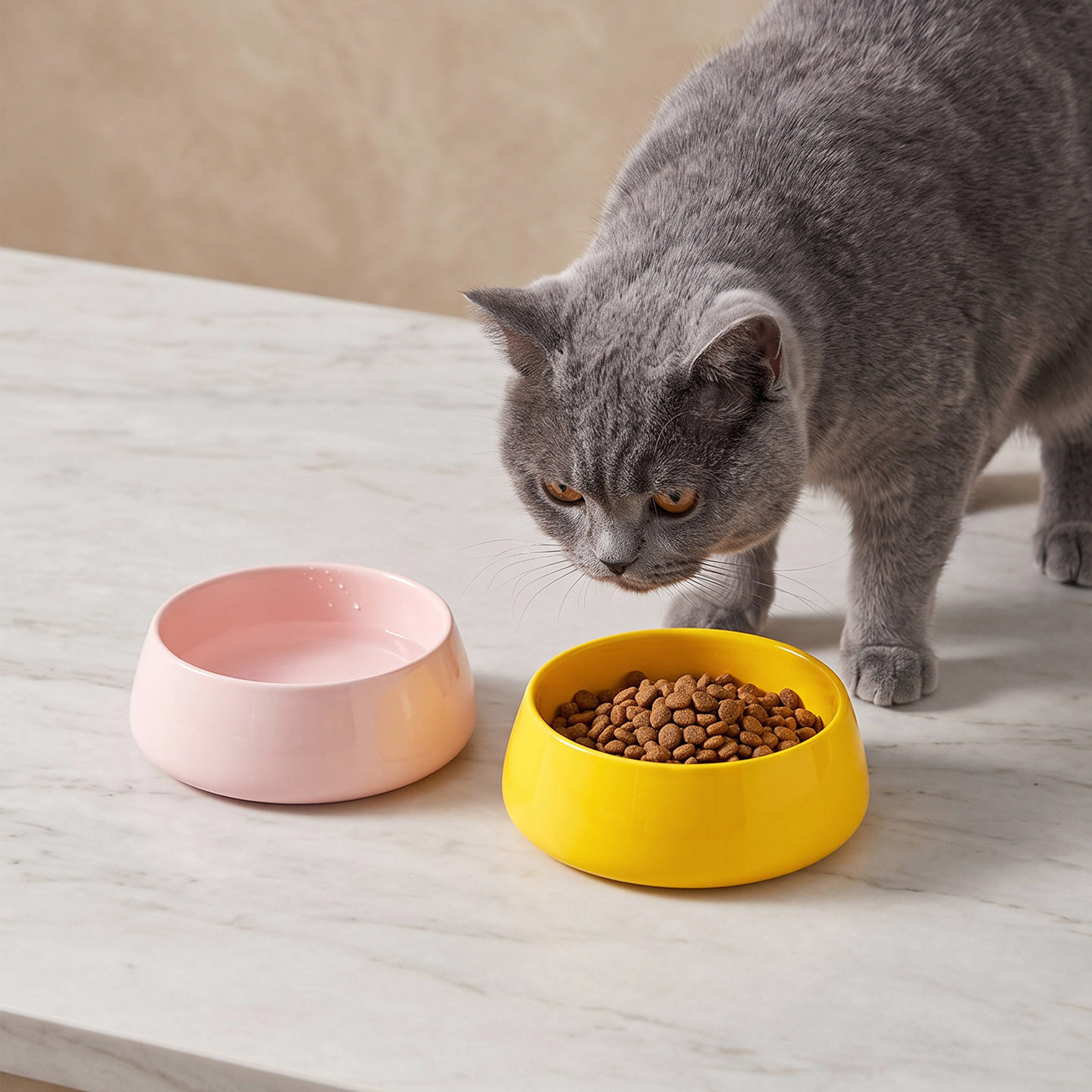 简约纯色收口宠物碗陶瓷猫碗狗碗防打翻食盆猫咪水碗猫粮碗