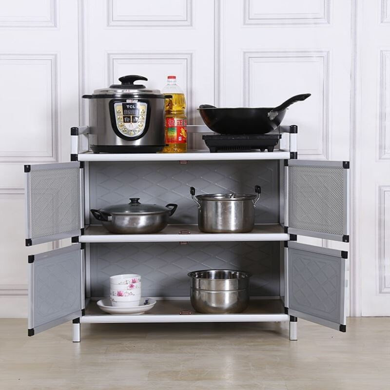 碗柜简易橱柜茶水柜铝合台厨房柜子不锈钢储物柜阳台柜餐边柜