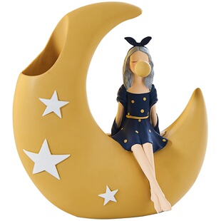 北欧创意可爱笔筒学生桌面卧w室收纳筒少女L心装 饰摆件房间布置摆