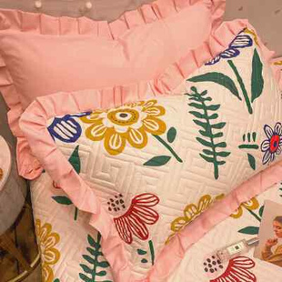 枕套一对装枕头套网红p款纯棉衍缝家用全棉单人儿童单个枕芯内胆