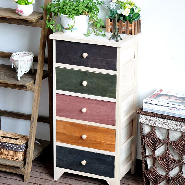北欧实木床头柜卧室小型抽屉客厅收纳柜彩色储物柜40cm五斗柜整装