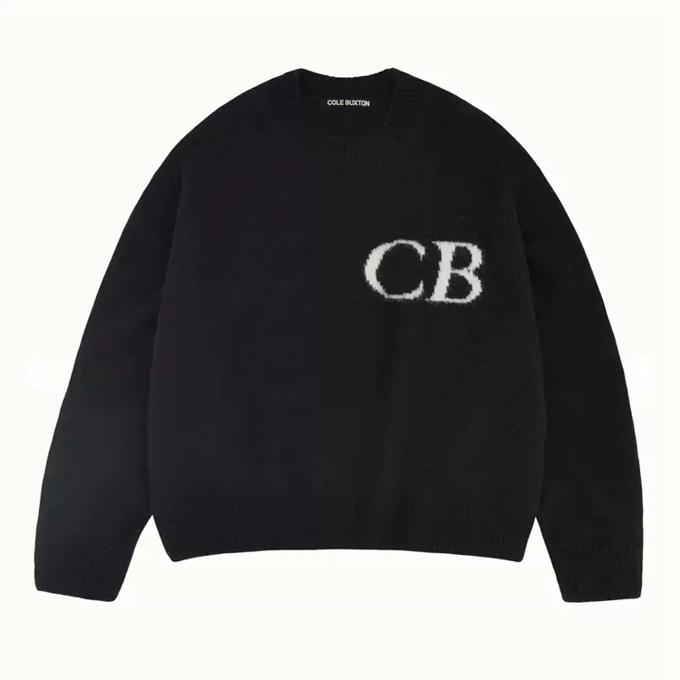 Cole Buxton 小众极简字母logo提花宽松圆领毛衣 黑色 米白 灰色 宝蓝 墨绿 S-XL码 M985#