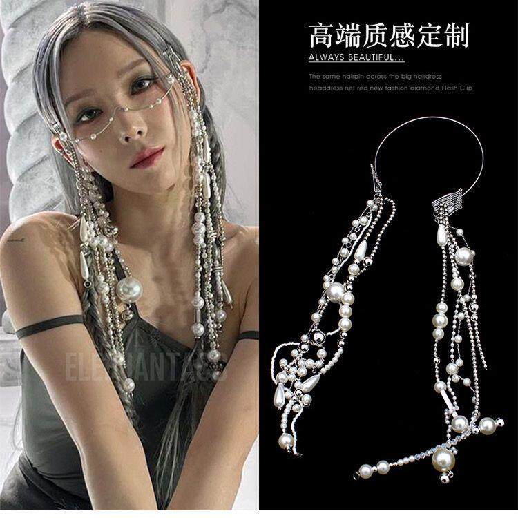 小众高级感重工串珠流苏发箍未来感朋克冷淡风发夹金泰妍同款发饰