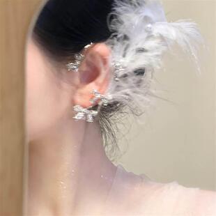 镶钻蝴蝶结羽毛仙气耳挂耳夹女无耳洞轻奢小众高级感时尚精灵耳饰