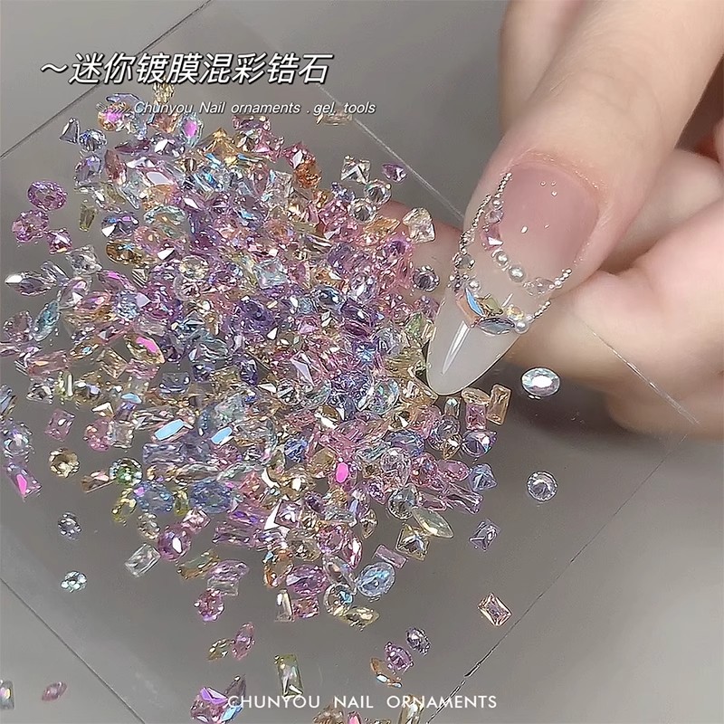 美甲彩色镀膜透底小锆石