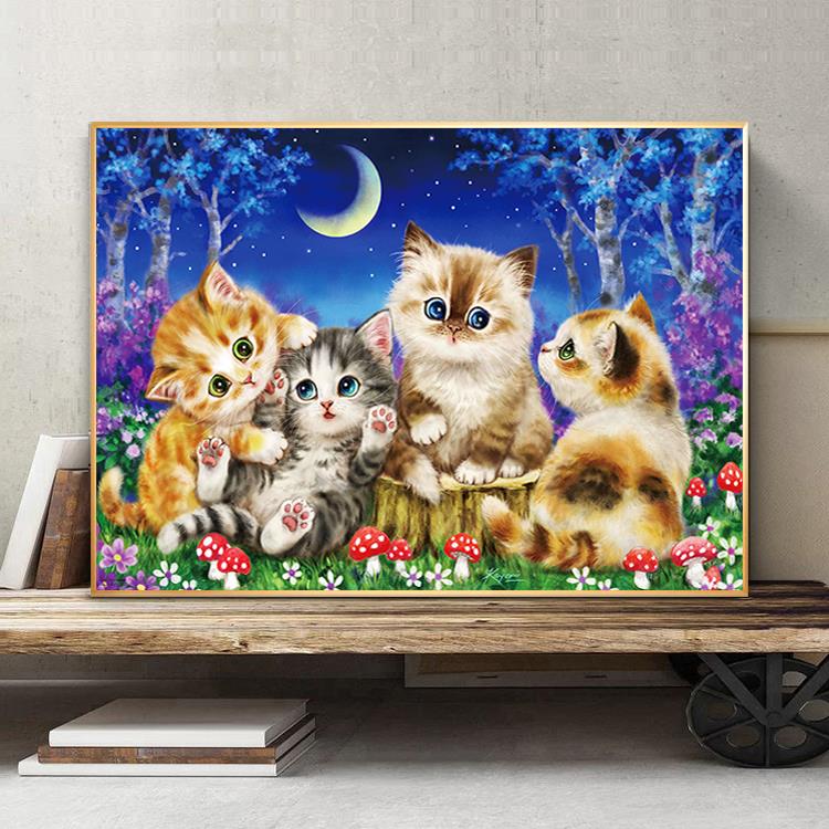 动物钻石画满钻新款2024卡通现代简约温馨卧室猫咪5d点贴钻十字绣