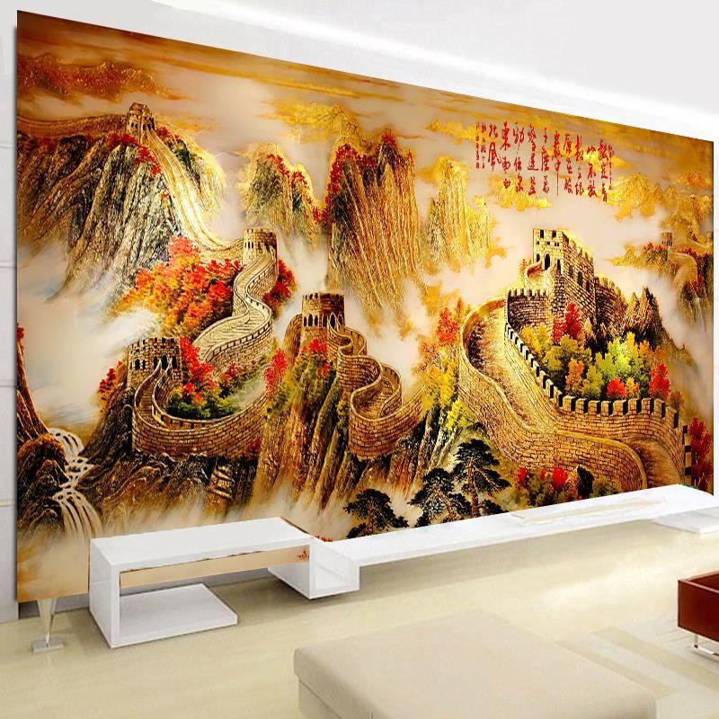 新款5钻里石画D风满钻万长城景山水钻石HDI绣点钻十字绣客厅贴钻