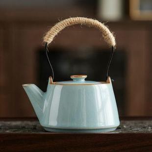 陶瓷泡茶器冰裂 米黄汝窑茶壶提梁壶开片复古单壶家用功夫茶具中式