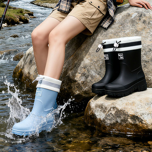 中筒雨靴女款雨天外穿时尚雨鞋成人内增高水鞋厨房厚底防滑胶鞋女