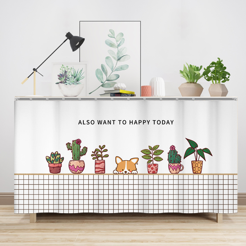 厨房柜子遮挡帘滑轨式橱柜门帘遮丑帘布免打孔鞋架防尘帘自粘拉帘