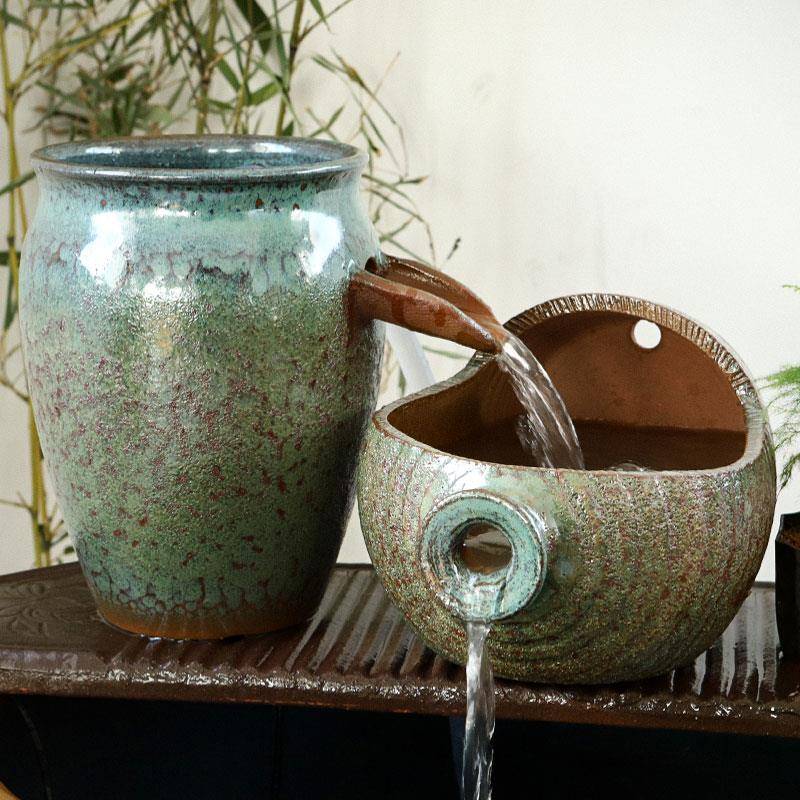 瀑布造景流水摆件循环水古法生态鱼缸阳台全套陶瓷陶罐养鱼过滤器