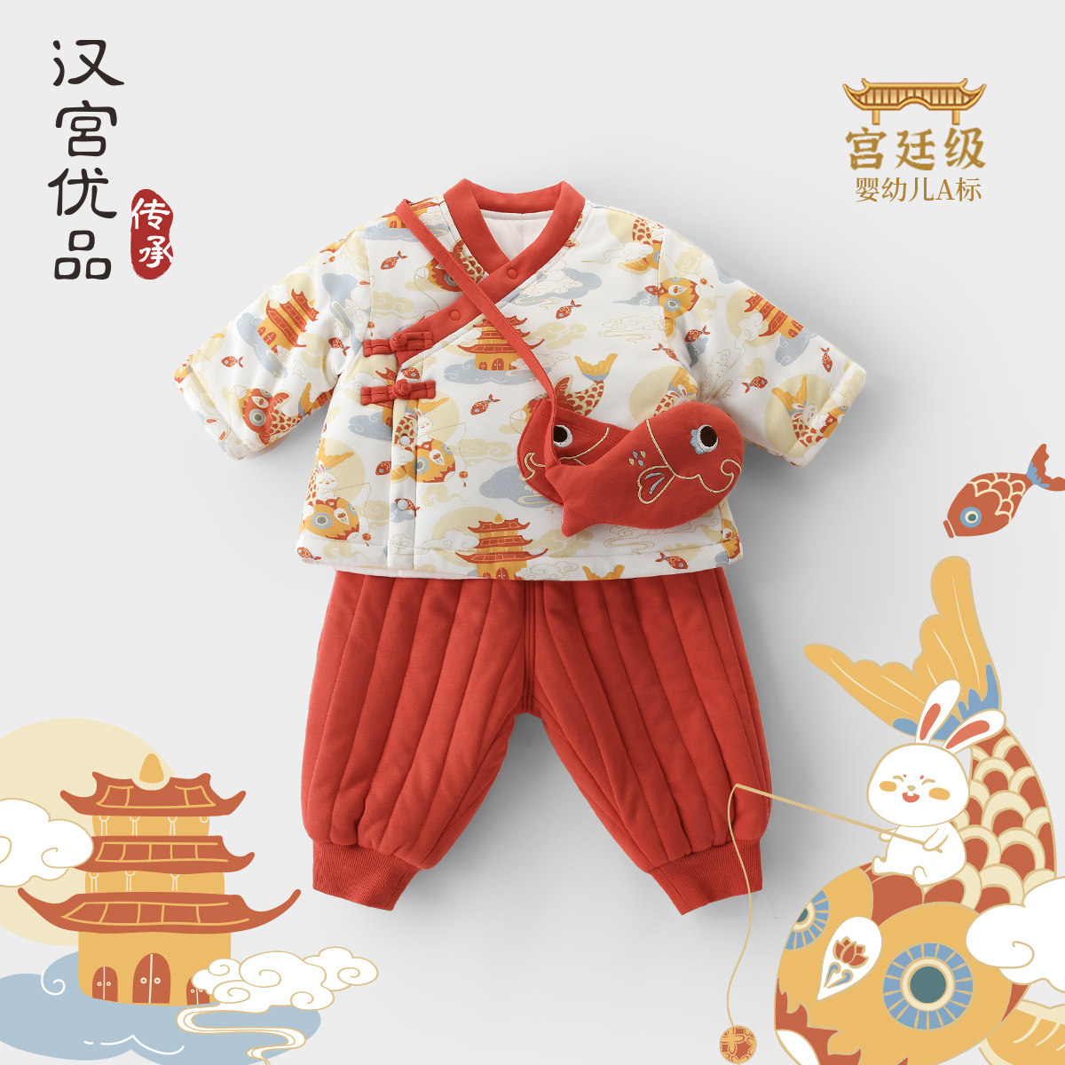 宝宝棉服套装冬季保暖儿童棉衣两件套国风新年拜年服分体婴儿衣服