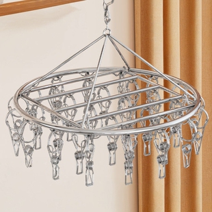 日本进口阳台晒袜子圆形多夹子晾衣架不锈钢多功能婴儿防风袜子架