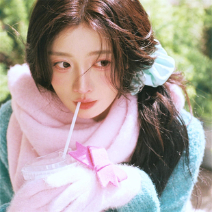 冬季粉色围巾女2025新款韩系氛围感仿马海毛加厚保暖围脖日常百搭