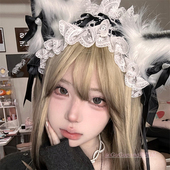 黑色猫耳蝴蝶结毛绒发箍甜美可爱兽耳cos发饰发带女漫展拍照道具