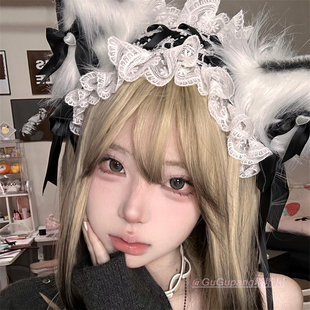 黑色猫耳蝴蝶结毛绒发箍甜美可爱兽耳cos发饰发带女漫展拍照道具